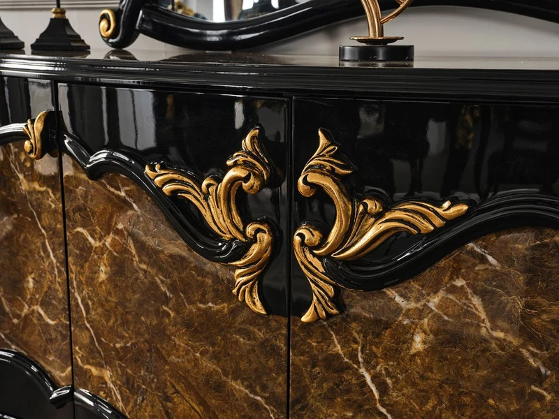 Casa Padrino Luxus Barock Möbel Set - Sideboard mit Spiegel in Braun, Schwarz und Gold