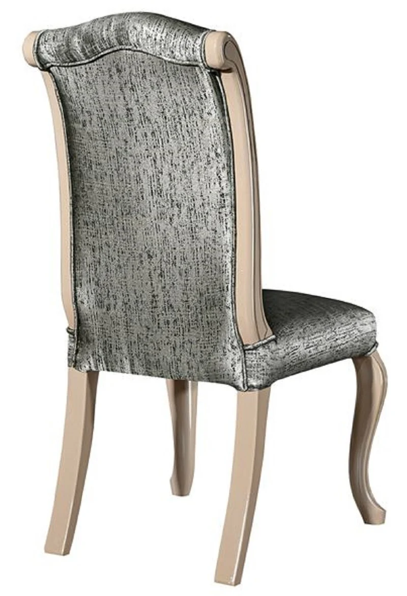 Casa Padrino Luxus Art Deco Esszimmerstuhl Set Silber / Schwarz / Beige - Handgefertigtes Küchen Stühle 6er Set - Art Deco Esszimmer Möbel