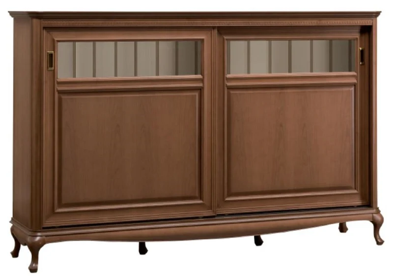 Casa Padrino Luxus Jugendstil Sideboard Braun / Cremefarben 191,7 x 45,6 x H. 122,3 cm - Massivholz Schrank mit 2 Schiebetüren - Wohnzimmerschrank - Büroschrank - Barock & Jugendstil Möbel