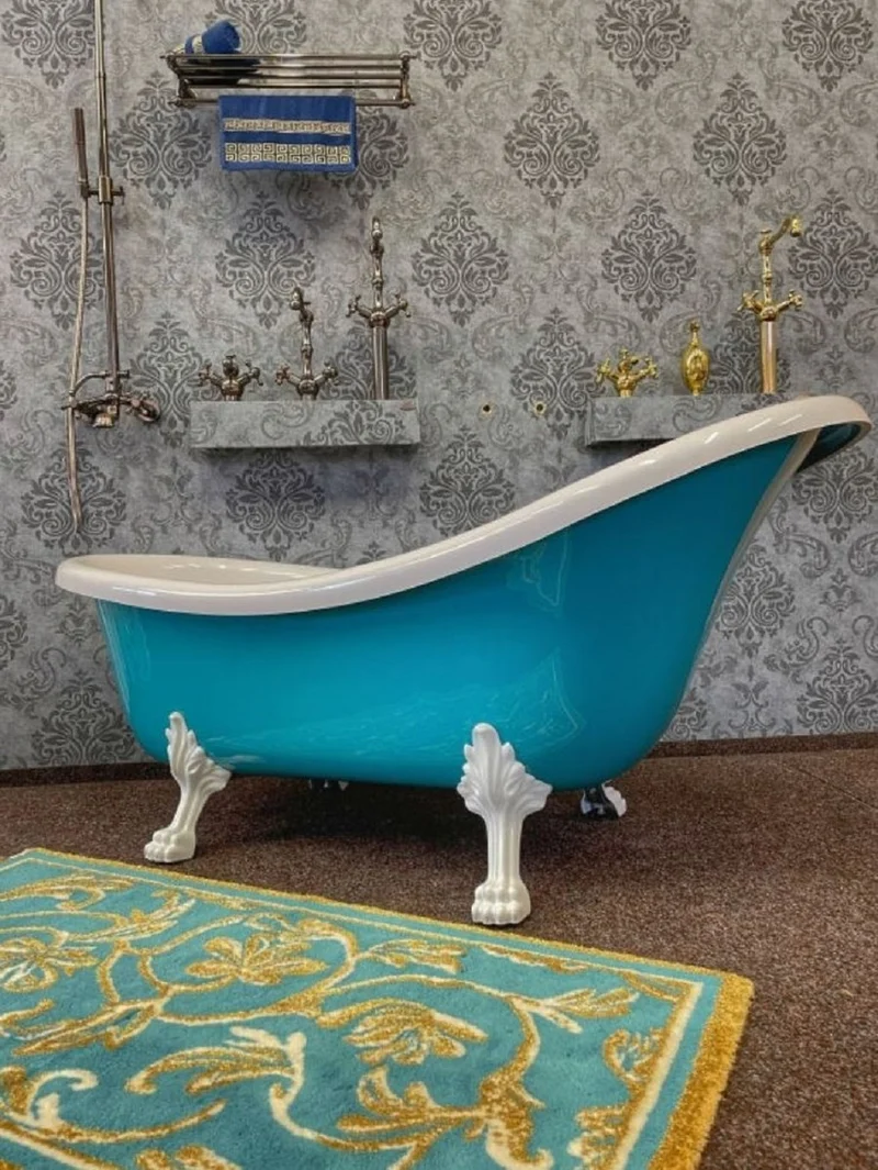 Casa Padrino Luxus Jugendstil Badewanne Türkis / Weiß 174 x 83 x H. 81 cm - Freistehende Retro Badewanne mit Löwenfüßen - Retro Badezimmer Möbel