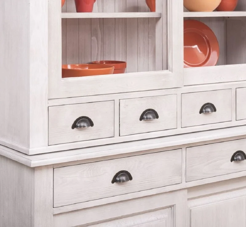 Casa Padrino Landhausstil Esszimmerschrank Hellgrau 142 x 48 x H. 225 cm - Massivholz Küchenschrank - Landhausstil Esszimmer Möbel