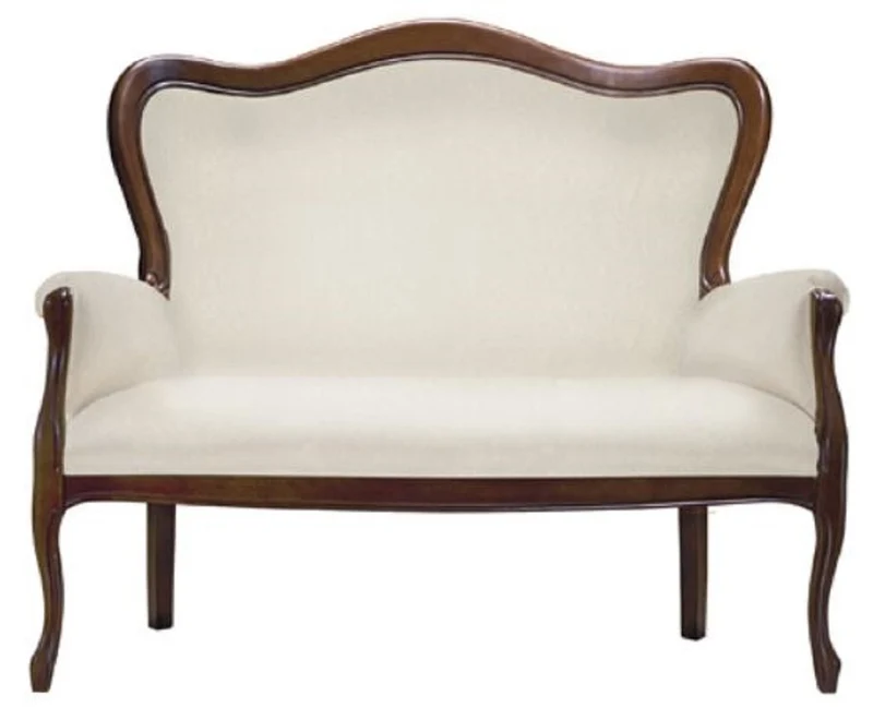 Casa Padrino Luxus Barock Sofa Cremefarben / Dunkelbraun 124 x 74 x H. 107 cm - Elegantes Wohnzimmer Sofa im Barockstil - Barock Wohnzimmer Möbel