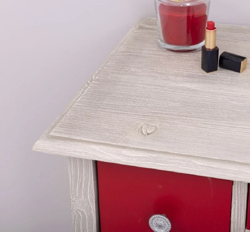Casa Padrino Landhausstil Kommode mit Spiegel Hellgrau / Rot - Massivholz Schrank mit Wandspiegel - Landhausstil Garderoben Möbel