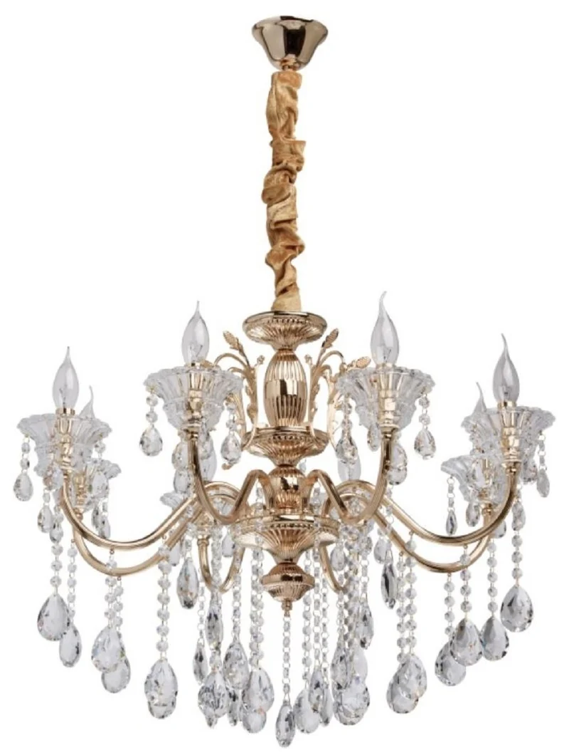 Casa Padrino Barock Kristall Kronleuchter Gold Ø 72 x H. 100 cm - Prunkvoller Kronleuchter im Barockstil - Barock Möbel