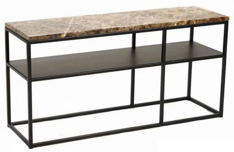 Casa Padrino Luxus Konsole Braun / Schwarz 100 x 30 x H. 50 cm - Moderner Metall Konsolentisch mit Marmorplatte - Wohnzimmer Möbel - Büro Möbel