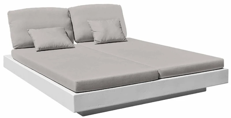 Casa Padrino Luxus Doppel Gartenliege Grau / Matt Weiß 200 x 175 x H. 60 cm - Moderne Wetterbeständige Liege - Poolliege - Garten Hotel Pool Möbel - Luxus Qualität