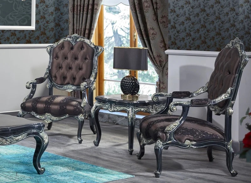 Casa Padrino Luxus Barock Wohnzimmer Set Grün / Schwarz / Gold - 2 Sofas & 2 Sessel & 1 Couchtisch & 2 Beistelltische - Prunkvolle Barock Möbel - Luxus Qualität