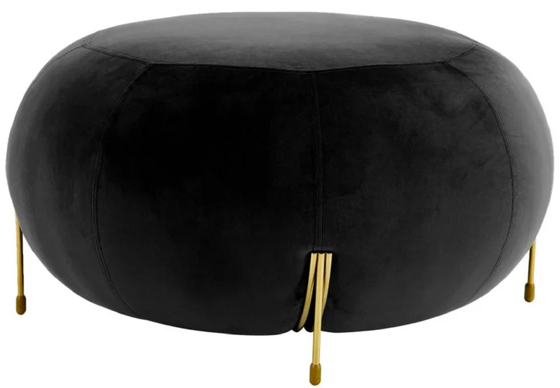 Casa Padrino Luxus Samt Rundhocker Schwarz / Gold Ø 80 x H. 40 cm - Moderner Runder Sitzhocker - Wohnzimmer Hocker - Moderne Wohnzimmer Möbel