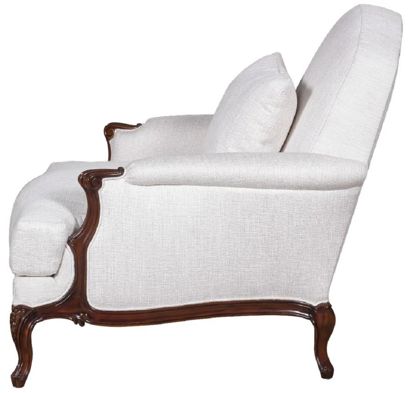 Casa Padrino Luxus Barock Sessel Weiß / Dunkelbraun - Wohnzimmer Sessel im Barockstil - Barock Wohnzimmer Möbel - Edel & Prunkvoll