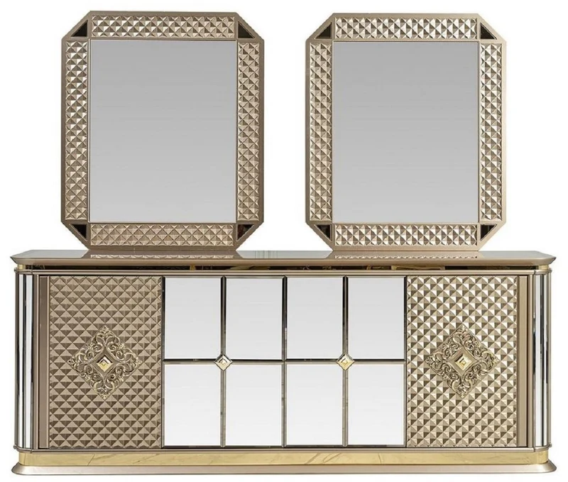 Casa Padrino Luxus Art Deco Möbel Set Beige / Gold - 1 Sideboard & 2 Spiegel - Edel & Prunkvoll