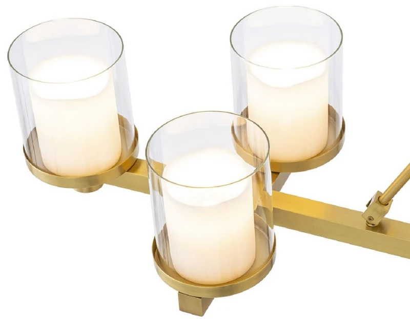 Casa Padrino Luxus LED Kronleuchter Messingfarben 155 x 38 x H. 59 cm - Moderner Kronleuchter mit Glas Lampenschirmen - Luxus Qualität