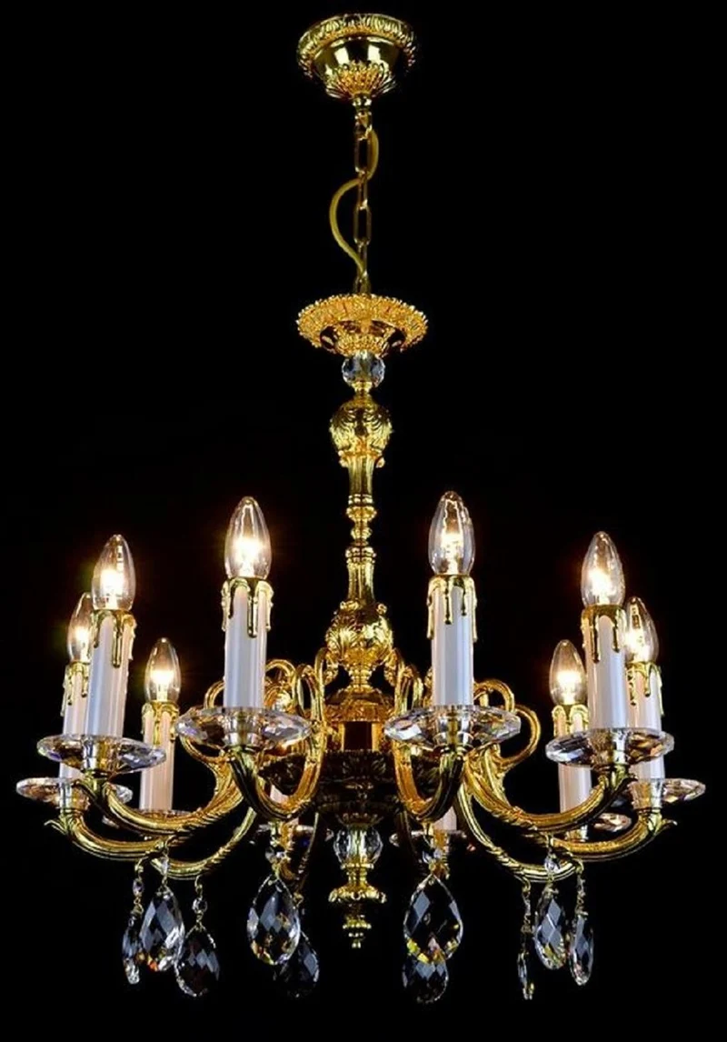 Casa Padrino Luxus Barock Kronleuchter Gold Ø 60 x H. 61 cm - Prunkvoller Messing Kronleuchter mit Böhmischem Kristallglas - Edel & Prunkvoll
