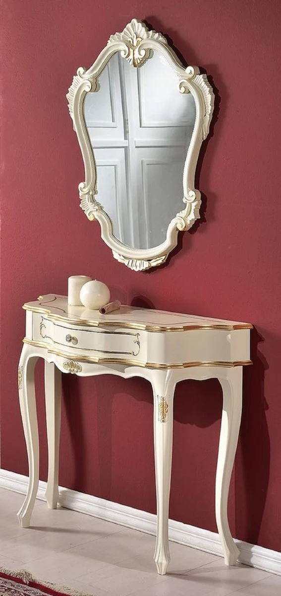 Casa Padrino Luxus Barock Konsole mit Wandspiegel Weiß / Gold - Handgefertigte Massivholz Barock Möbel - Luxus Qualität - Made in Italy