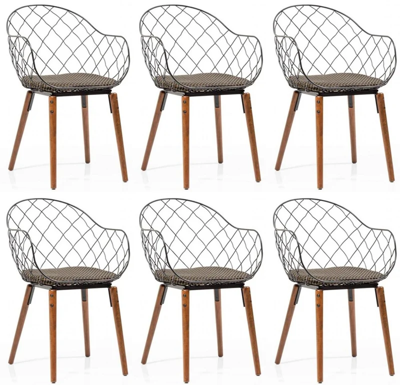 Casa Padrino Luxus Gartenstuhl Set Schwarz / Gold / Grau / Braun 40 x 40 x H. 81 cm - Moderne Gartenstühle mit Armlehnen - Garten & Gastronomie Möbel