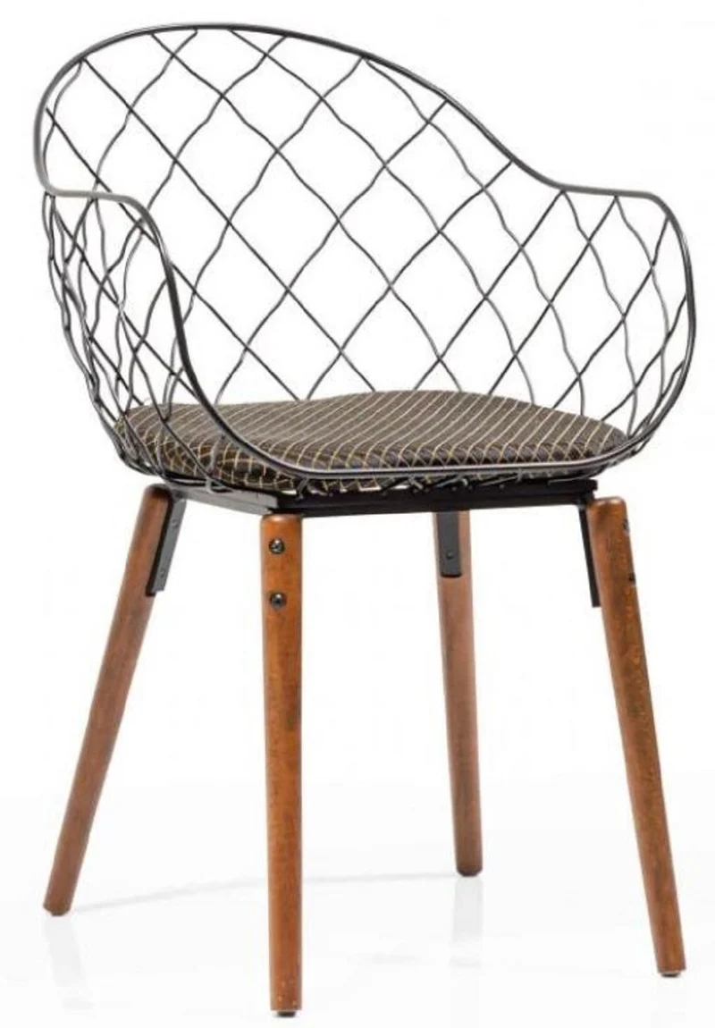 Casa Padrino Luxus Gartenstuhl Set Schwarz / Gold / Grau / Braun 40 x 40 x H. 81 cm - Moderne Gartenstühle mit Armlehnen - Garten & Gastronomie Möbel