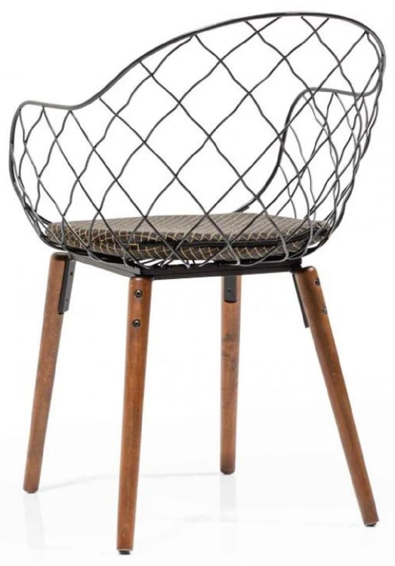 Casa Padrino Luxus Gartenstuhl Set Schwarz / Gold / Grau / Braun 40 x 40 x H. 81 cm - Moderne Gartenstühle mit Armlehnen - Garten & Gastronomie Möbel
