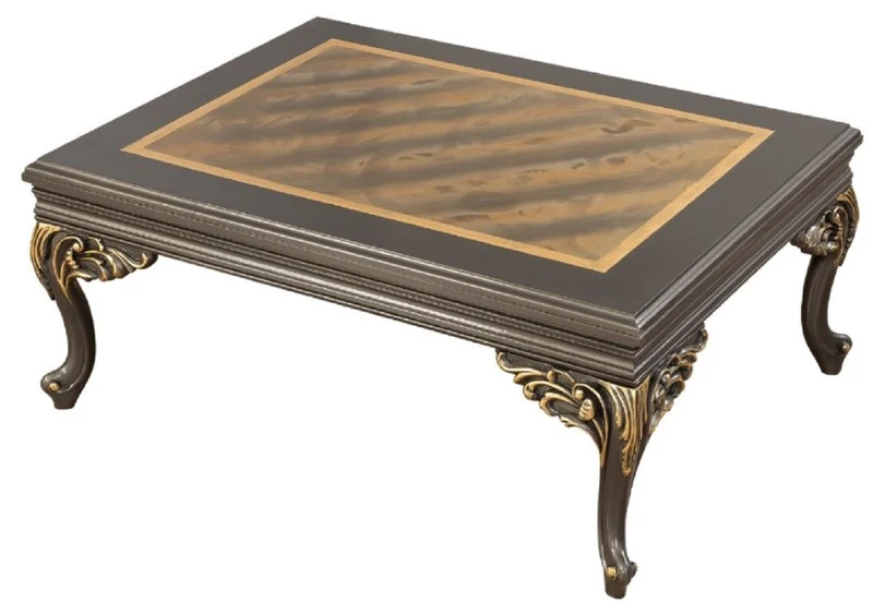 Casa Padrino Luxus Barock Couchtisch Grau / Gold 110 x 84 x H. 48 cm - Prunkvoller handgefertigter Wohnzimmertisch im Barockstil - Barock Möbel