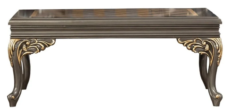 Casa Padrino Luxus Barock Couchtisch Grau / Gold 110 x 84 x H. 48 cm - Prunkvoller handgefertigter Wohnzimmertisch im Barockstil - Barock Möbel