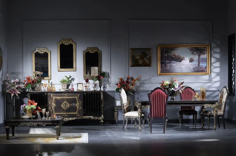 Casa Padrino Luxus Barock Esszimmer Set - 1 Esstisch & 6 Esszimmerstühle - Handgefertigte Esszimmer Möbel im Barockstil