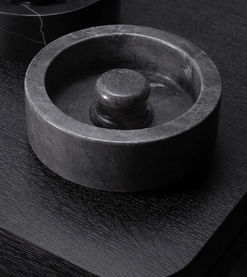 Casa Padrino Luxus Aschenbecher Grau Ø 20 x H. 7,5 cm - Runder Marmor Aschenbecher - Deko Accessoires - Luxus Qualität