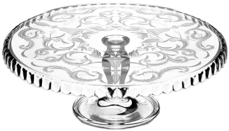 Casa Padrino Luxus Kuchenteller Silber Ø 32 x H. 12 cm - Handgefertigte und handgravierte Glas Kuchenplatte - Hotel & Restaurant Accessoires - Luxus Qualität