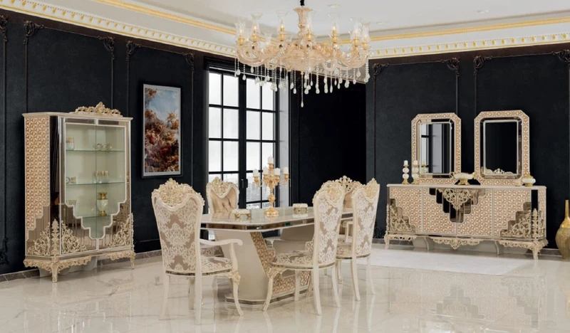 Casa Padrino Luxus Barock Esszimmer Set Weiß / Gold - 1 Esstisch & 8 Esszimmerstühle - Esszimmer Möbel im Barockstil - Edel & Prunkvoll