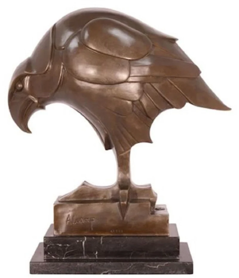 Casa Padrino Luxus Art Deco Bronze Skulptur Adler Bronzefarben / Schwarz 16,8 x 34,2 x H. 39,6 cm - Bronzefigur mit Marmorsockel - Deko Accessoires