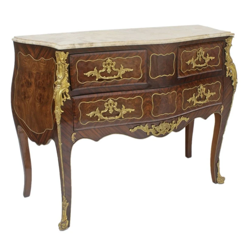 Casa Padrino Barock Kommode Braun mit cremefarbene Marmorplatte 120 cm Handgefertigt - Barock Möbel Antik Stil