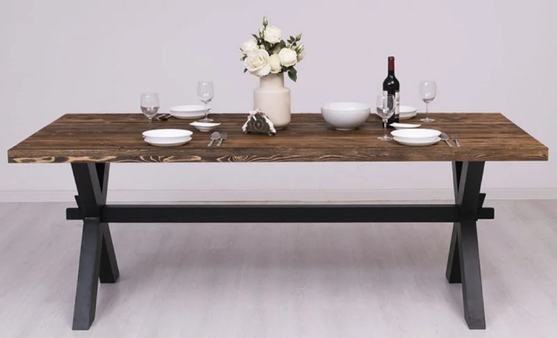 Casa Padrino Landhausstil Esstisch Dunkelbraun / Schwarz 210 x 90 x H. 78 cm - Massivholz Küchentisch - Landhausstil Esszimmer Möbel