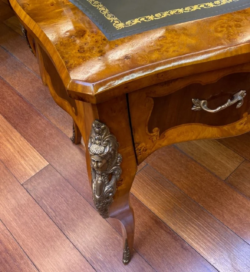 Casa Padrino Luxus Barock Schreibtisch Hellbraun / Dunkelbraun / Grün - Handgefertigter Massivholz Sekretär mit 3 Schubladen - Edle Barock Büro Möbel