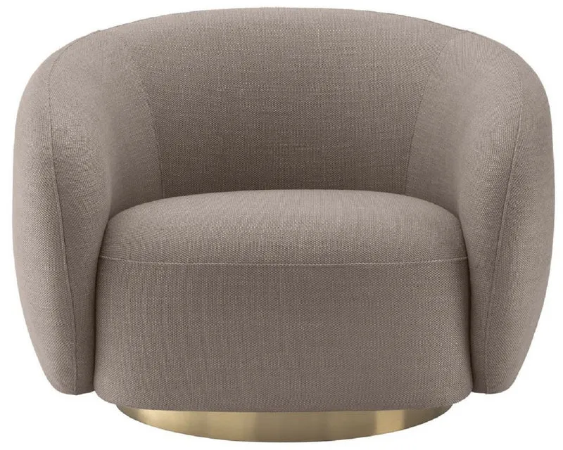 Casa Padrino Luxus Drehsessel Sandfarben / Messing 96 x 85 x H. 74 cm - Wohnzimmer Sessel - Wohnzimmer Möbel - Luxus Qualität