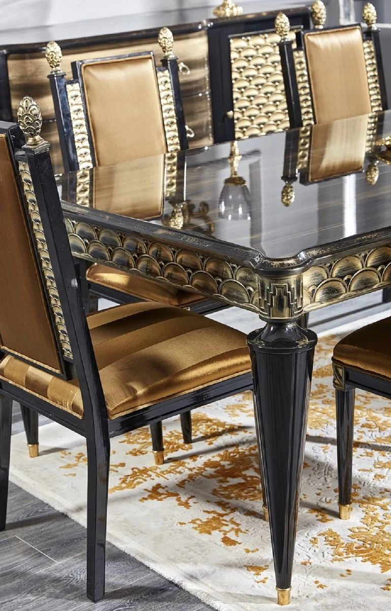 Casa Padrino Luxus Barock Esstisch Gold / Schwarz - Handgefertigter Massivholz Esszimmertisch - Barock Esszimmer Möbel - Edel & Prunkvoll