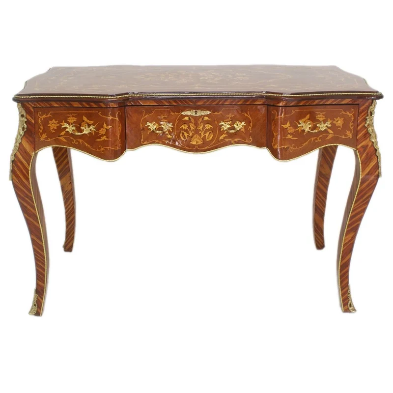 Casa Padrino Barock Sekretär Mahagoni Intarsien / Gold 120 cm - Handgefertigter Antik Stil Scheibtisch - Barock Büro Möbel