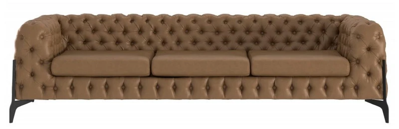 Casa Padrino Luxus Chesterfield Leder Sofa Braun / Schwarz 269 x 91 x H. 62 cm - Wohnzimmer Sofa - Chesterfield Wohnzimmer Möbel