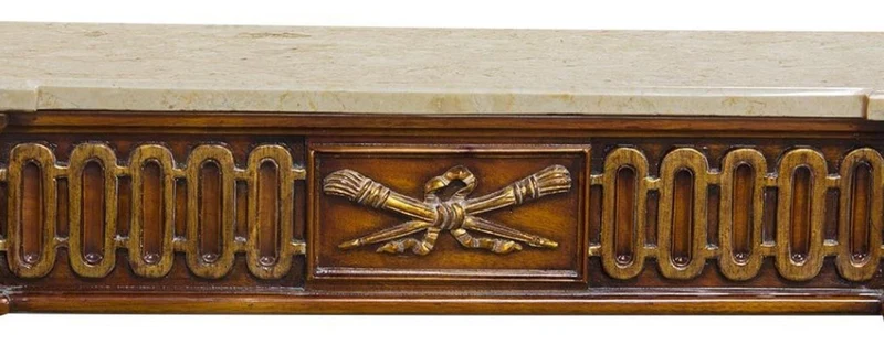 Casa Padrino Luxus Barock Konsole Braun / Gold / Cremefarben - Handgefertigter Massivholz Konsolentisch mit edlen Verzierungen und Marmorplatte - Barock Möbel