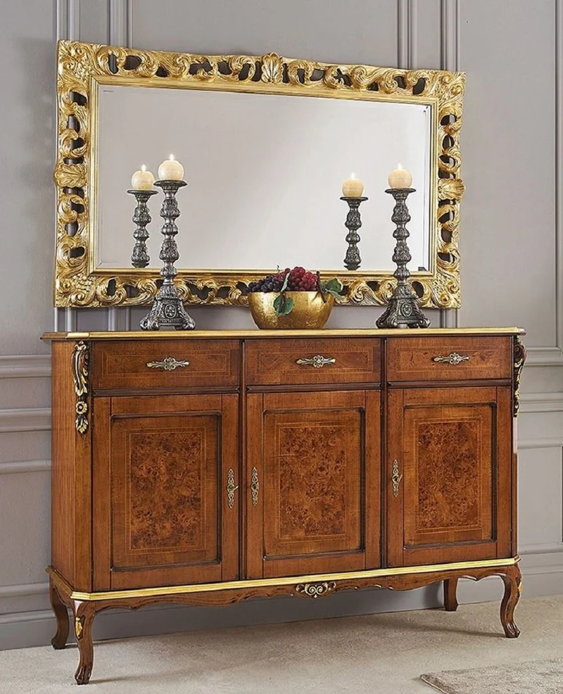 Casa Padrino Luxus Barock Möbel Set Braun / Gold - 1 Sideboard & 1 Wandspiegel - Barock Möbel - Luxus Qualität - Made in Italy