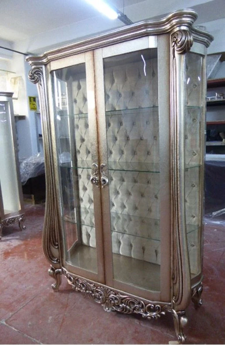 Casa Padrino Luxus Barock Vitrine Silber - Handgefertigter Massivholz Vitrinenschrank mit 2 Glastüren - Prunkvolle Barock Möbel