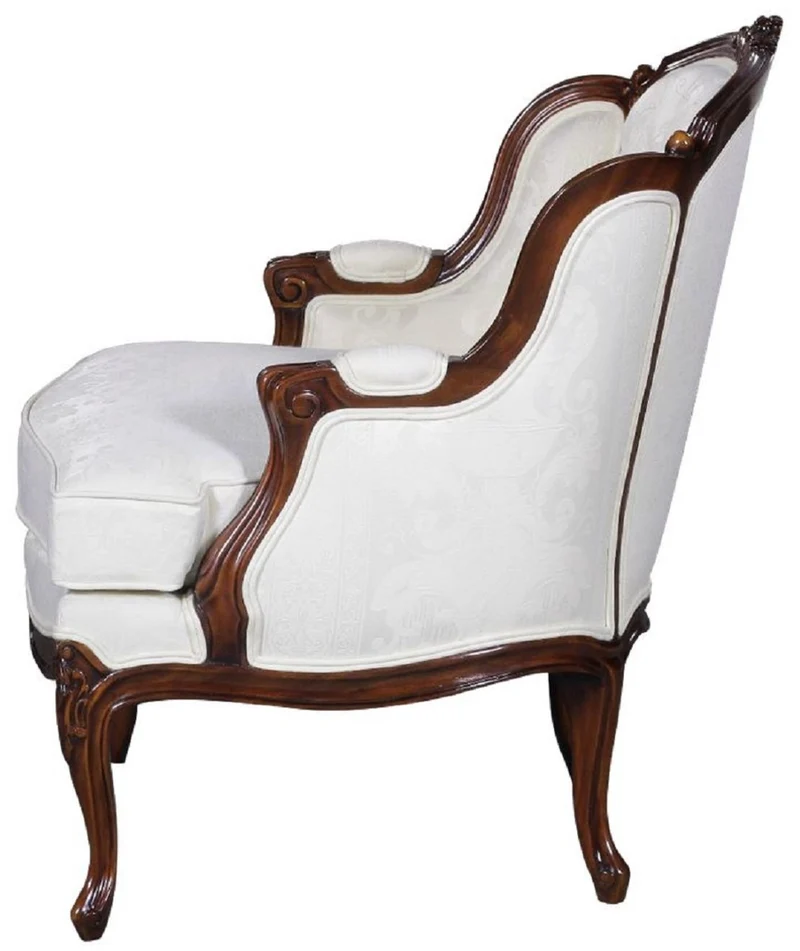 Casa Padrino Luxus Barock Sessel mit elegantem Muster Weiß / Dunkelbraun - Wohnzimmer Sessel im Barockstil - Barock Wohnzimmer Möbel - Edel & Prunkvoll