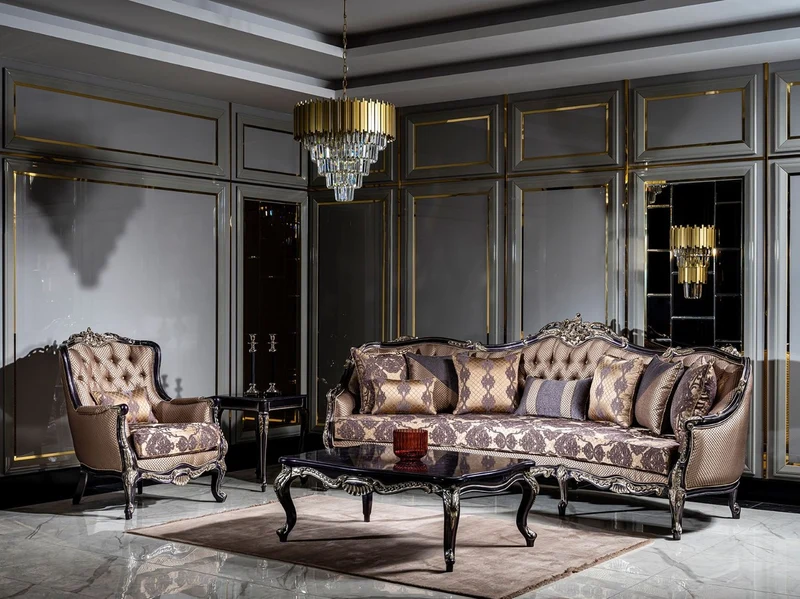 Casa Padrino Luxus Barock Sofa Gold / Lila - Prunkvolles Wohnzimmer Sofa mit elegantem Muster und dekorativen Kissen - Wohnzimmer Möbel im Barockstil