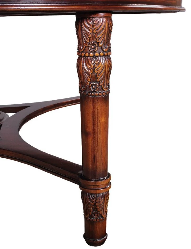 Casa Padrino Luxus Barock Couchtisch Dunkelbraun Ø 130 x H. 48 cm - Runder Mahagoni Wohnzimmertisch mit eglomisiertem Spiegelglas - Wohnzimmer Möbel im Barockstil