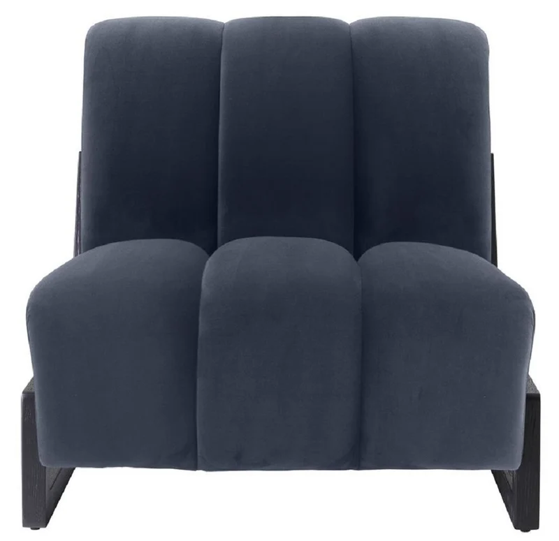 Casa Padrino Luxus Samt Sessel Mitternachtsblau / Schwarz 83,5 x 90 x H. 83,5 cm - Wohnzimmer Sessel - Hotel Sessel - Luxus Möbel