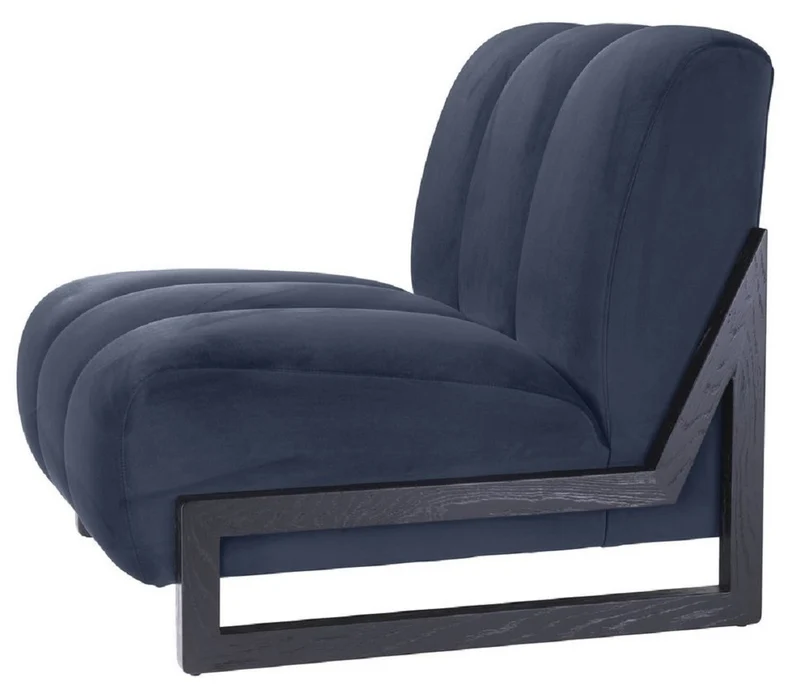 Casa Padrino Luxus Samt Sessel Mitternachtsblau / Schwarz 83,5 x 90 x H. 83,5 cm - Wohnzimmer Sessel - Hotel Sessel - Luxus Möbel