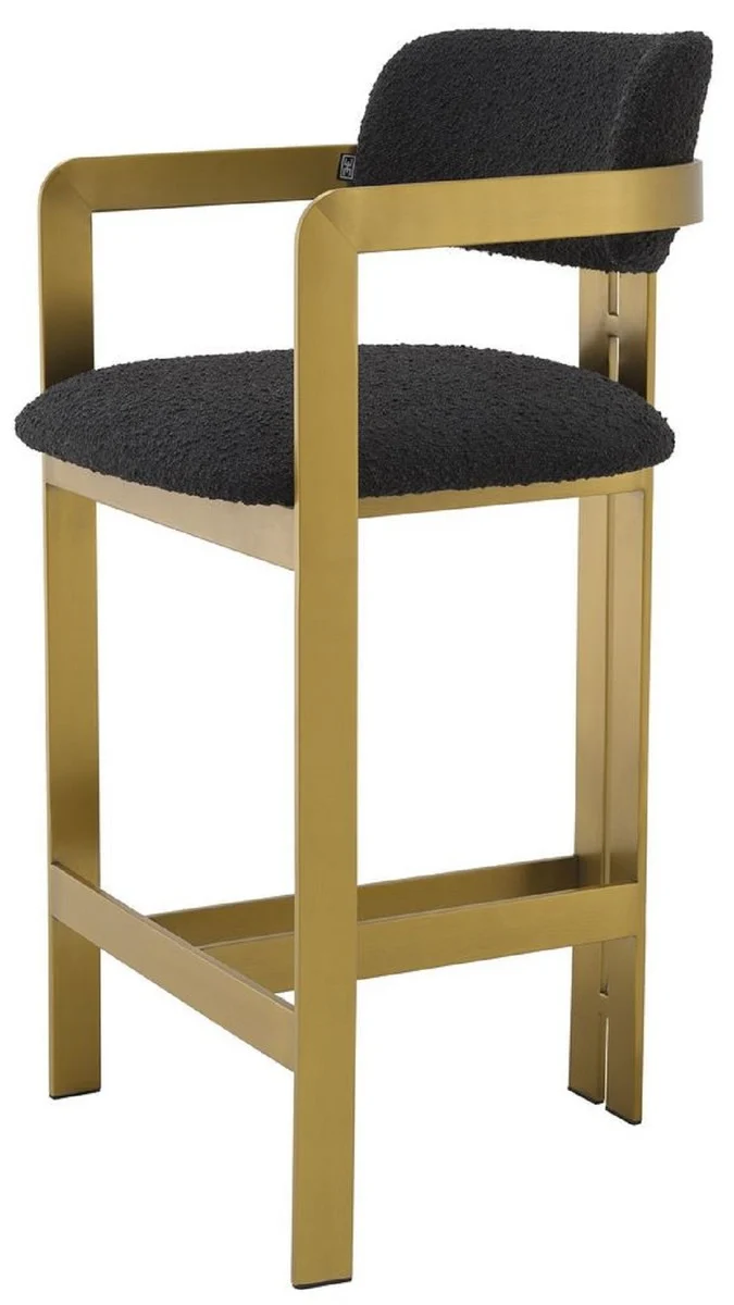 Casa Padrino Luxus Barstuhl Schwarz / Messing 53 x 44,5 x H. 97 cm - Gepolsterter Edelstahl Barhocker - Luxus Barmöbel