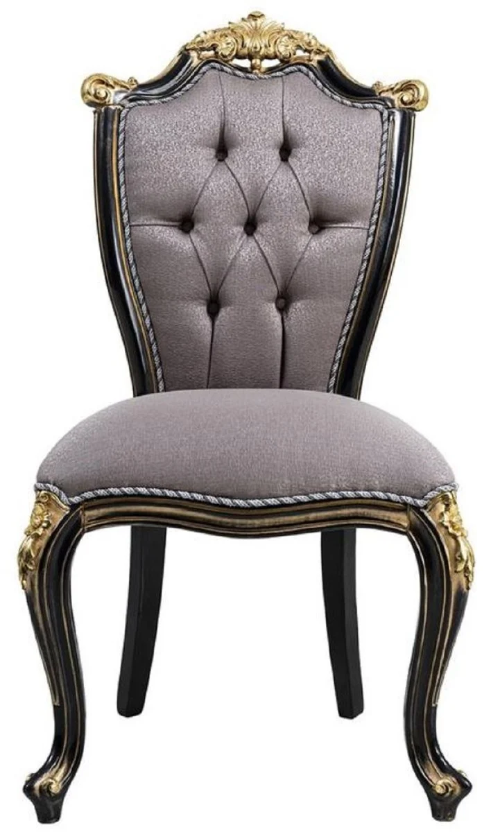 Casa Padrino Luxus Barock Esszimmerstuhl Set Silber / Schwarz / Gold - Handgefertigtes Küchen Stühle 6er Set - Barock Esszimmer Möbel - Edel & Prunkvoll