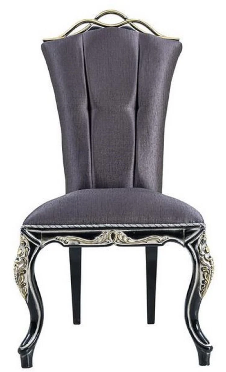 Casa Padrino Luxus Barock Esszimmerstuhl Set Lila / Schwarz / Gold - Handgefertigtes Küchen Stühle 6er Set - Barock Esszimmer Möbel - Edel & Prunkvoll