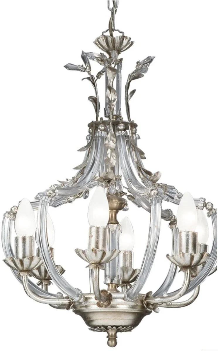Casa Padrino Luxus Barock Kristall Kronleuchter Silber Ø 40 x H. 53 cm - Prunkvoller Kronleuchter mit edlem Swarovski Kristallglas - Luxus Qualität