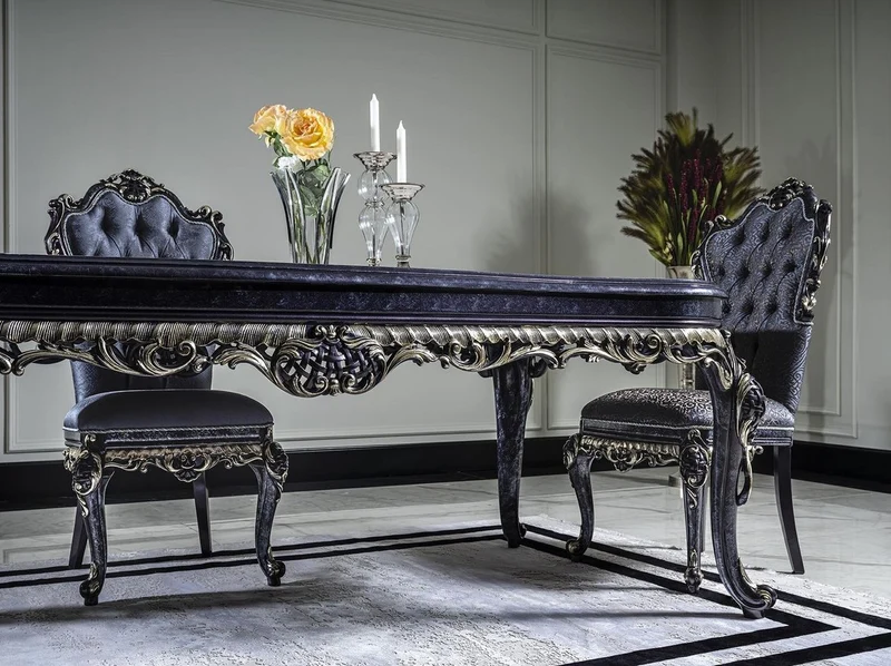 Casa Padrino Luxus Barock Esstisch Weiß / Blau / Gold - Handgefertigter Massivholz Esszimmertisch - Barock Esszimmer Möbel - Edel & Prunkvoll