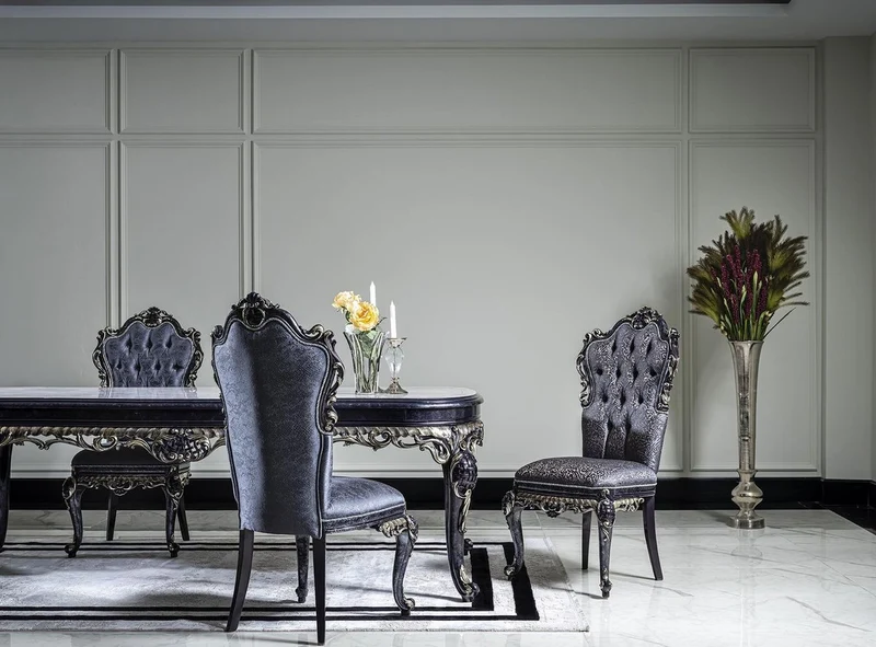 Casa Padrino Luxus Barock Esstisch Weiß / Blau / Gold - Handgefertigter Massivholz Esszimmertisch - Barock Esszimmer Möbel - Edel & Prunkvoll