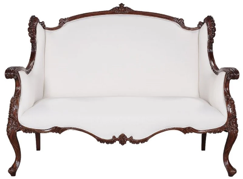 Casa Padrino Luxus Barock Sofa Weiß / Dunkelbraun - Prunkvolles Wohnzimmer Sofa im Barockstil - Barock Wohnzimmer Möbel - Edel & Prunkvoll