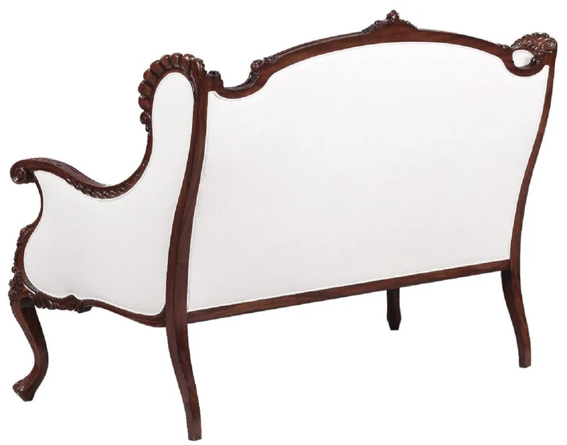 Casa Padrino Luxus Barock Sofa Weiß / Dunkelbraun - Prunkvolles Wohnzimmer Sofa im Barockstil - Barock Wohnzimmer Möbel - Edel & Prunkvoll